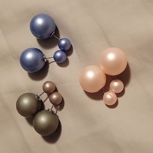 Front n back studded pearl like earrings (3pairs)